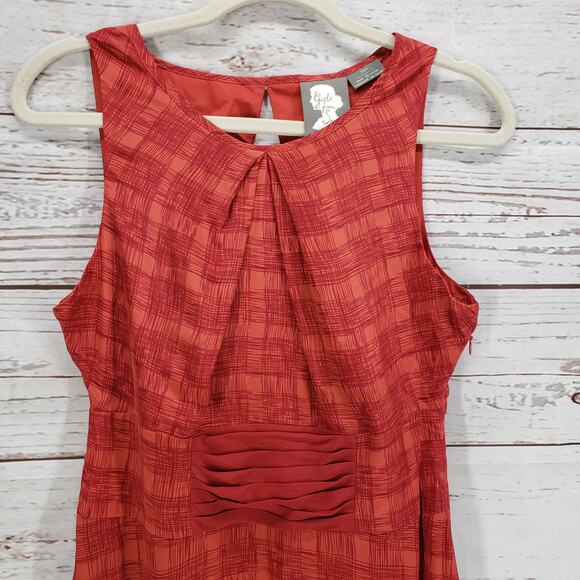 Anthropologie New Girl From Savoy Red Goji Plaid Cut Out Silk Dress Size 6 - Picture 4 of 16